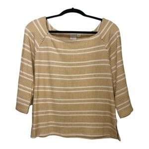 Anthropologie Mustard and White Knit Top